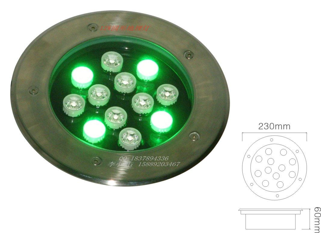 大功率LED圆形12W绿色光地埋灯 - 勤美照明 