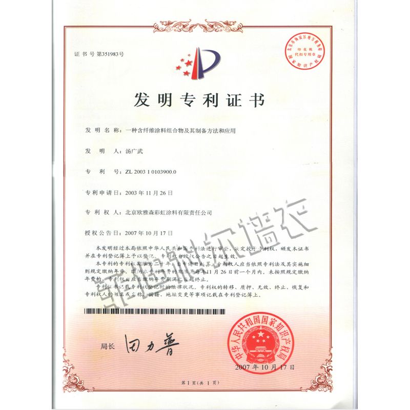 发明专利证书 - 菲迪科尔墙衣驻江苏南京办事处